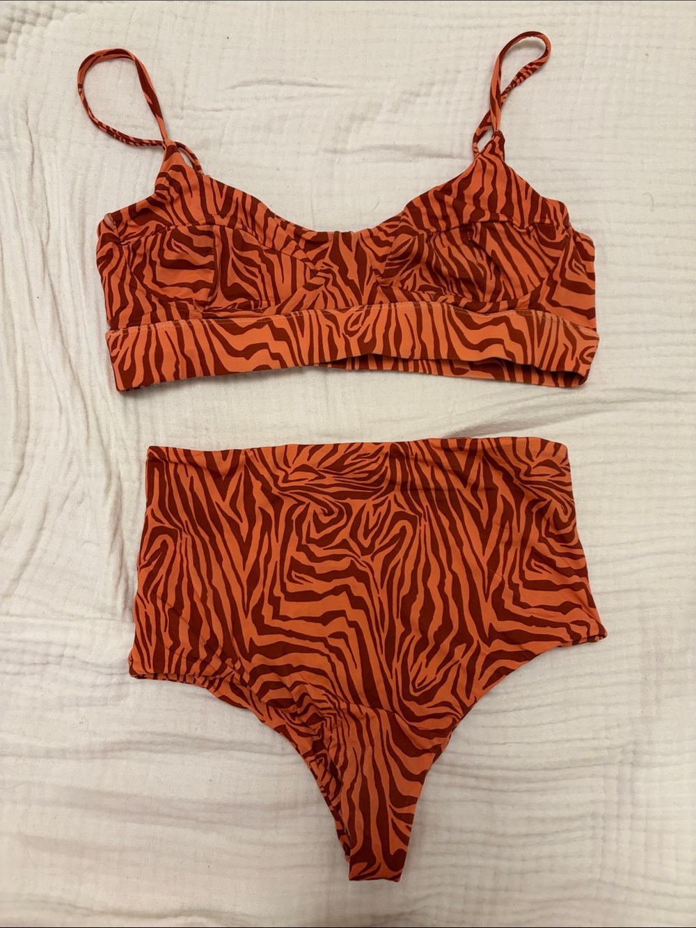 acacia swimwear Orange Zebra High-Waist Bikini Set